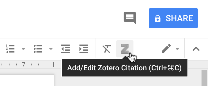 Add/Edit Zotero Citation toolbar button in Google Docs