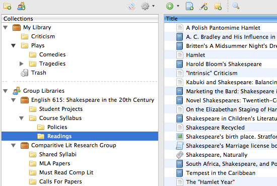Screenshot of Zotero Groups in a Zotero library