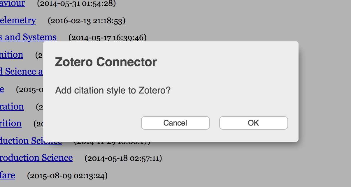 Dialog box: Add citation style to Zotero?