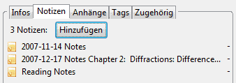 einem Eintrag zugeordnete Notiz hinzufügen