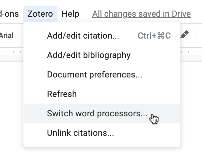 Zotero plugin Document Preferences window