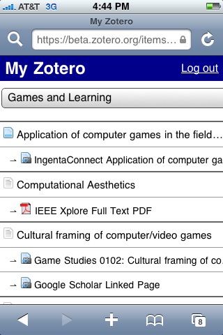 Browsing Zotero on an iPhone