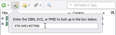 Image displaying the ISBN, DOI, or PMID look up window