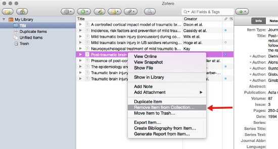 Screenshot showing right-click remove selected items