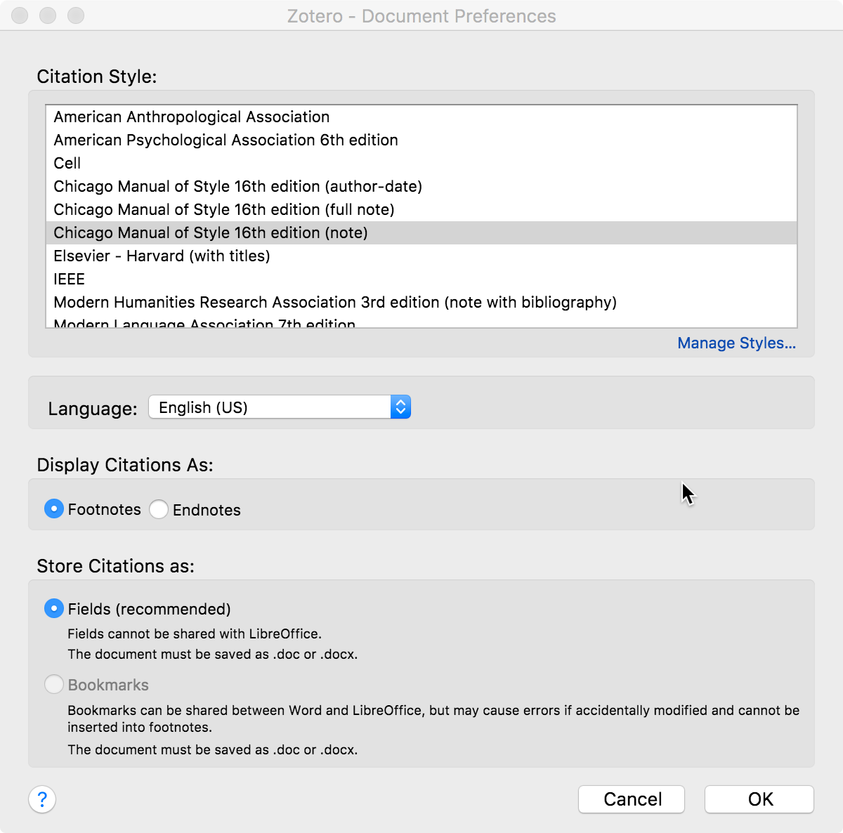 Fr Word Processor Plugin Usage Zotero Documentation