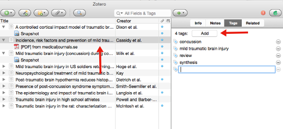 Screenshot of adding a tag